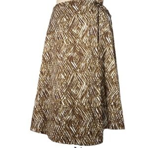 Alfani Asymmetrical Midi Wrap Skirt Tan White Brown Unique Print women's size 12